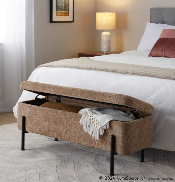 Daniella Black Steel Brown Fabric Contemporary Storage Bench 3