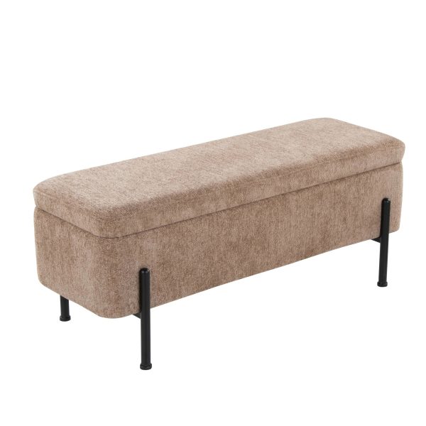 Daniella Black Steel Brown Fabric Contemporary Storage Bench 4