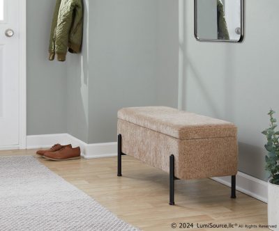Daniella Black Steel Brown Fabric Contemporary Storage Bench