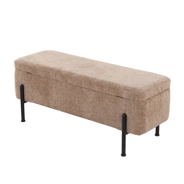 Daniella Black Steel Brown Fabric Contemporary Storage Bench 7
