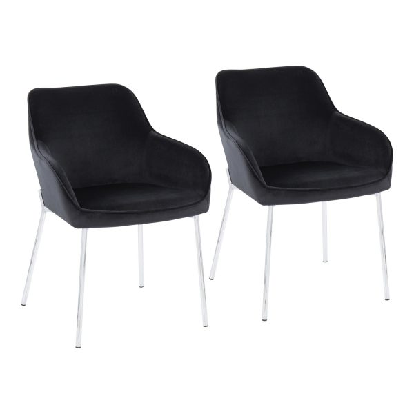 Daniella Black Velvet Chrome Contemporary Dining Chairs Set of 2 1