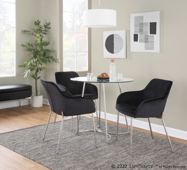 Daniella Black Velvet Chrome Contemporary Dining Chairs Set of 2