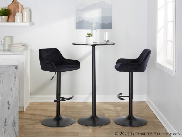 Daniella Black Velvet Contemporary Adjustable Swivel Barstools Set of 2 1
