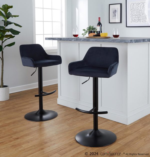 Daniella Black Velvet Contemporary Adjustable Swivel Barstools Set of 2 2