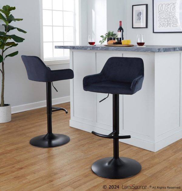 Daniella Black Velvet Contemporary Adjustable Swivel Barstools Set of 2 3