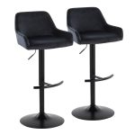 Daniella Black Velvet Contemporary Adjustable Swivel Barstools (Set of 2)