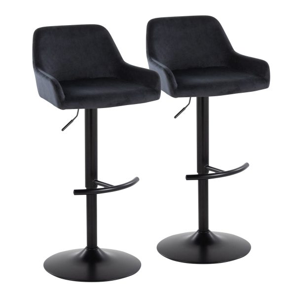 Daniella Black Velvet Contemporary Adjustable Swivel Barstools Set of 2 4