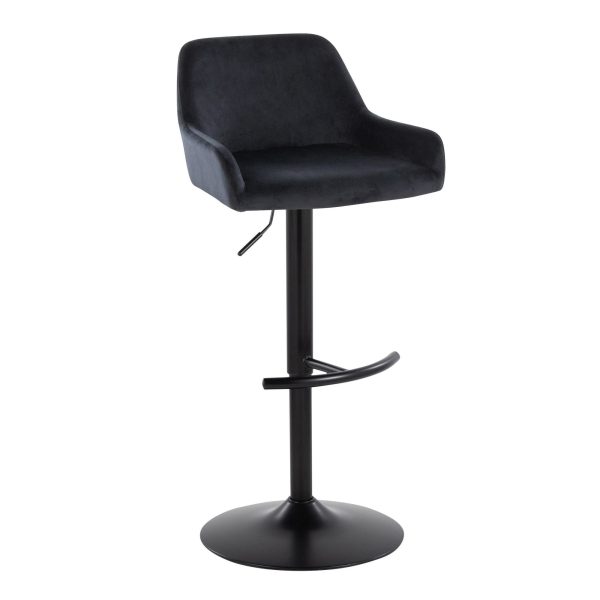 Daniella Black Velvet Contemporary Adjustable Swivel Barstools Set of 2 5