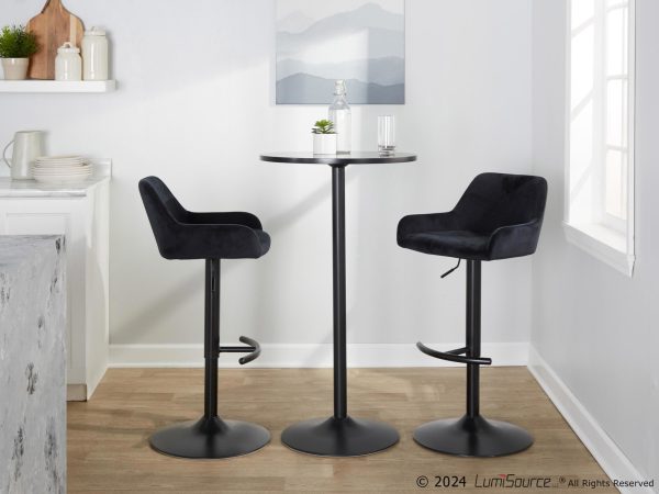 Daniella Black Velvet Contemporary Adjustable Swivel Barstools Set of 2