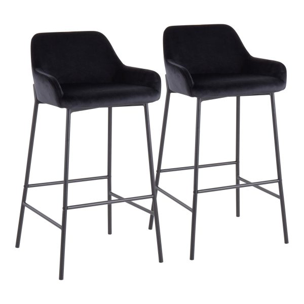 Daniella Black Velvet Industrial Bar Stools Set of 2 1