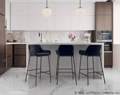 Daniella Black Velvet Industrial Bar Stools (Set of 2)