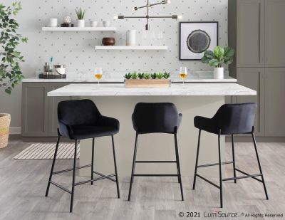 Daniella Black Velvet Industrial Counter Stools (Set of 2)