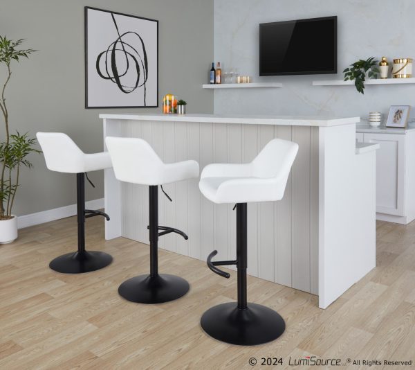 Daniella Black White Contemporary Adjustable Swivel Barstool Set of 2 1