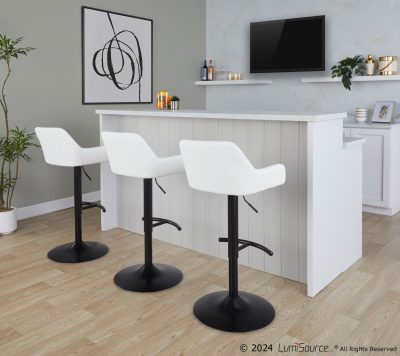 Daniella Black White Contemporary Adjustable Swivel Barstool (Set of 2)