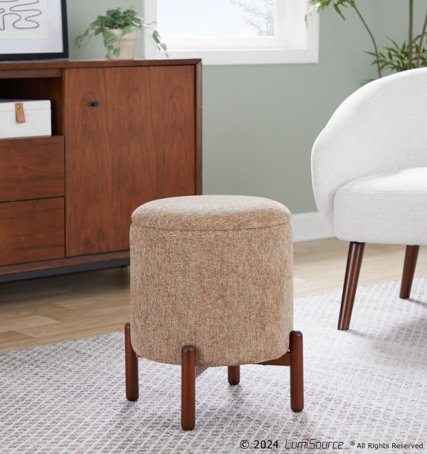 Daniella Brown Fabric Walnut Wood Contemporary Storage Ottoman 2