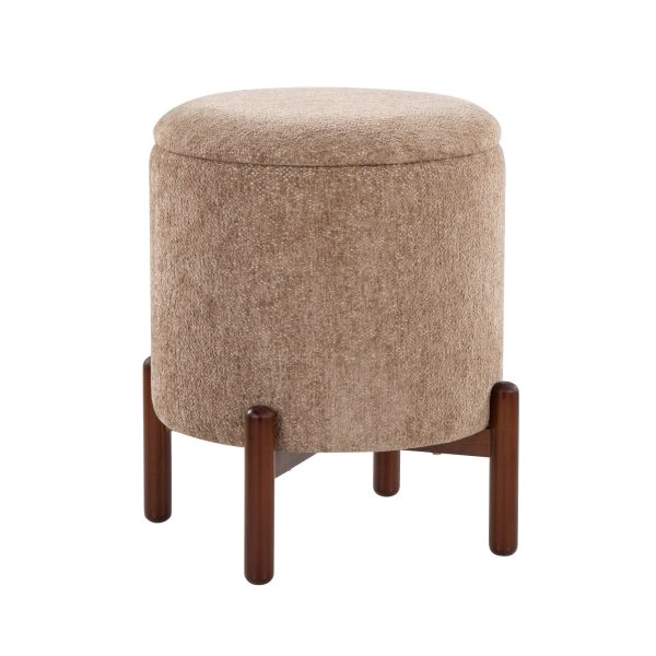 Daniella Brown Fabric Walnut Wood Contemporary Storage Ottoman 5