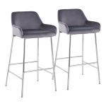 Daniella Chrome Silver Velvet Contemporary Fixed Bar Stools (Set of 2) 11 Daniella Chrome Silver Velvet Contemporary Fixed Bar Stools (Set of 2)