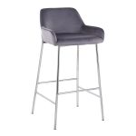 Daniella Chrome Silver Velvet Contemporary Fixed Bar Stools (Set of 2) 12 Daniella Chrome Silver Velvet Contemporary Fixed Bar Stools (Set of 2)