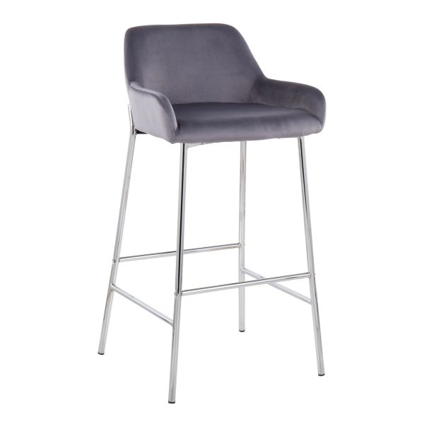 Daniella Chrome Silver Velvet Contemporary Fixed Bar Stools Set of 2 2