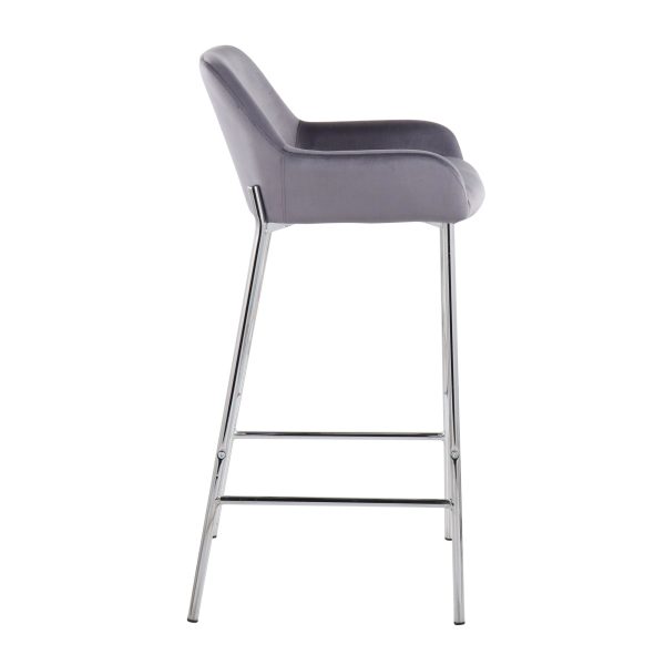Daniella Chrome Silver Velvet Contemporary Fixed Bar Stools Set of 2 3