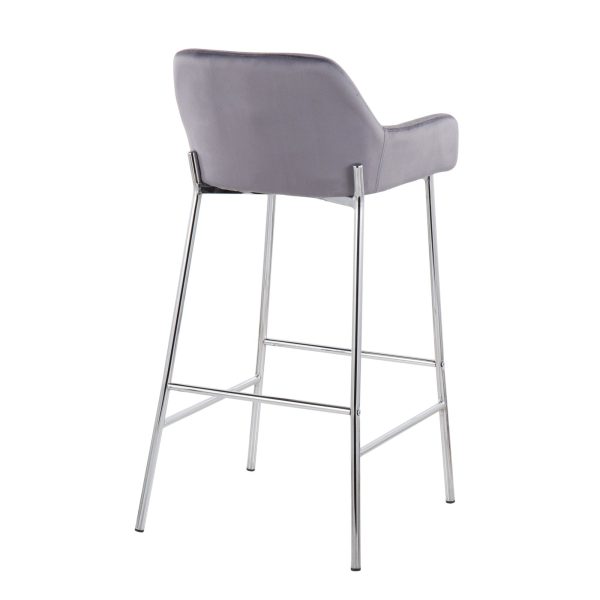 Daniella Chrome Silver Velvet Contemporary Fixed Bar Stools Set of 2 4