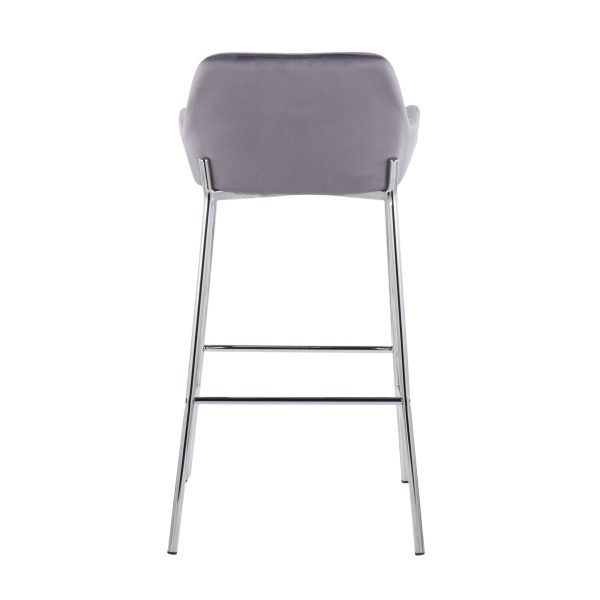 Daniella Chrome Silver Velvet Contemporary Fixed Bar Stools Set of 2 5