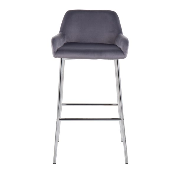 Daniella Chrome Silver Velvet Contemporary Fixed Bar Stools Set of 2 6