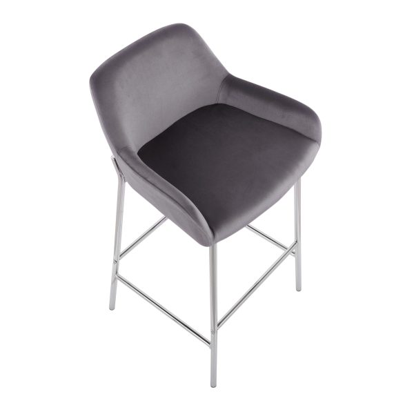 Daniella Chrome Silver Velvet Contemporary Fixed Bar Stools Set of 2 7