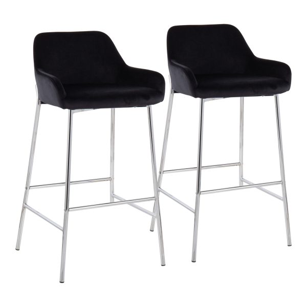 Daniella Chrome and Black Velvet Contemporary Bar Stools Set of 2 1