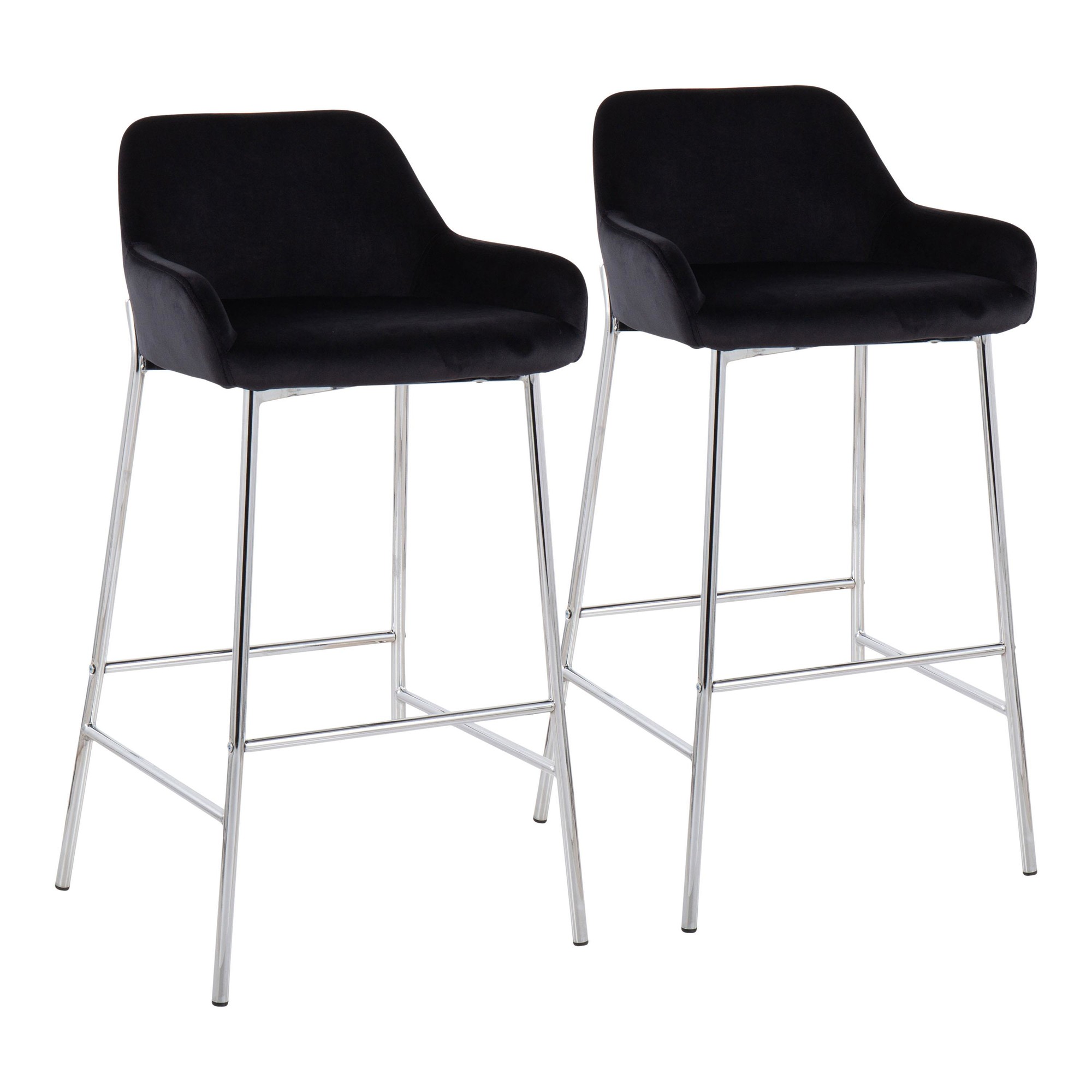 Daniella Chrome and Black Velvet Contemporary Bar Stools (Set of 2) 2 Daniella Chrome and Black Velvet Contemporary Bar Stools (Set of 2) - Image 2
