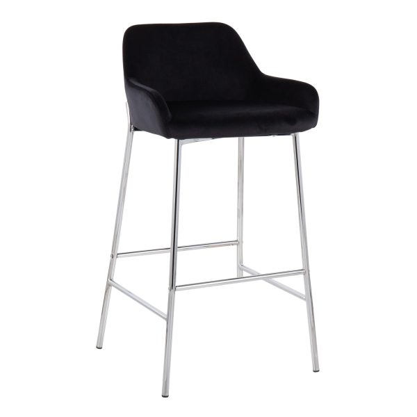 Daniella Chrome and Black Velvet Contemporary Bar Stools Set of 2 2