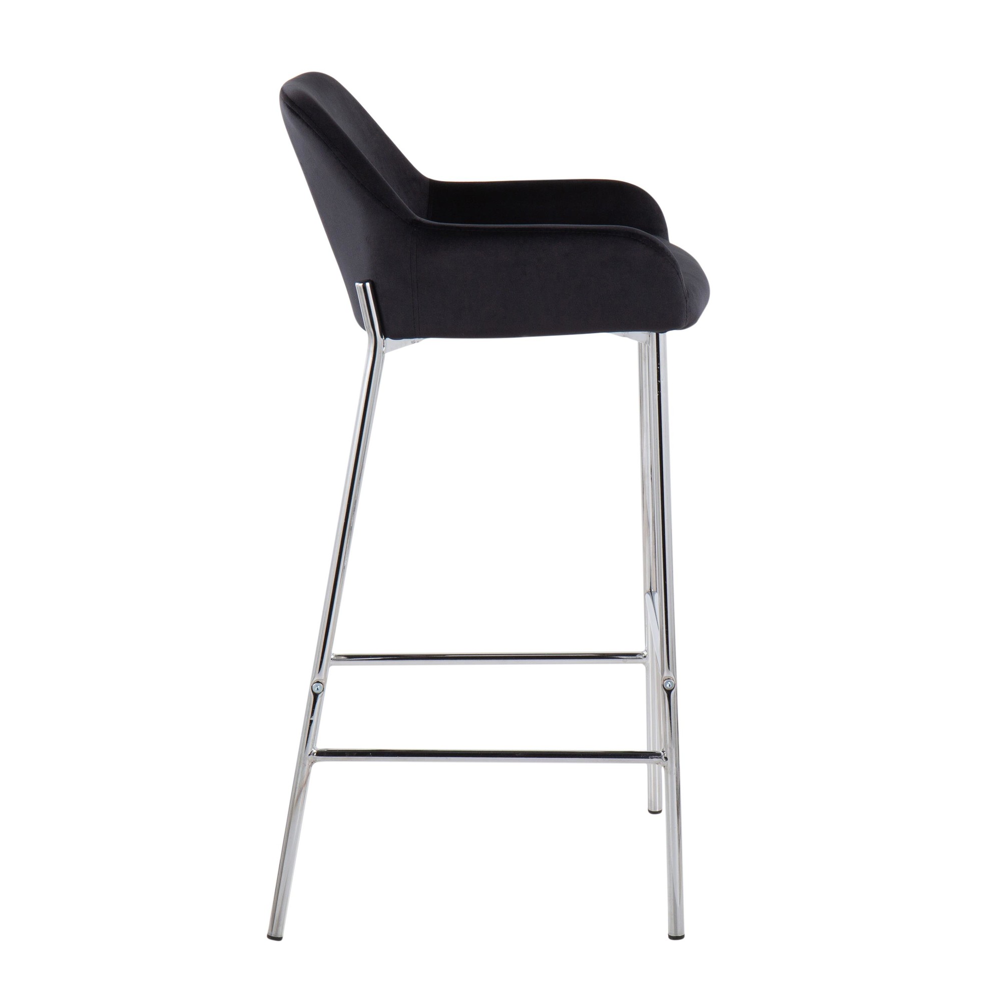 Daniella Chrome and Black Velvet Contemporary Bar Stools (Set of 2) 4 Daniella Chrome and Black Velvet Contemporary Bar Stools (Set of 2) - Image 4