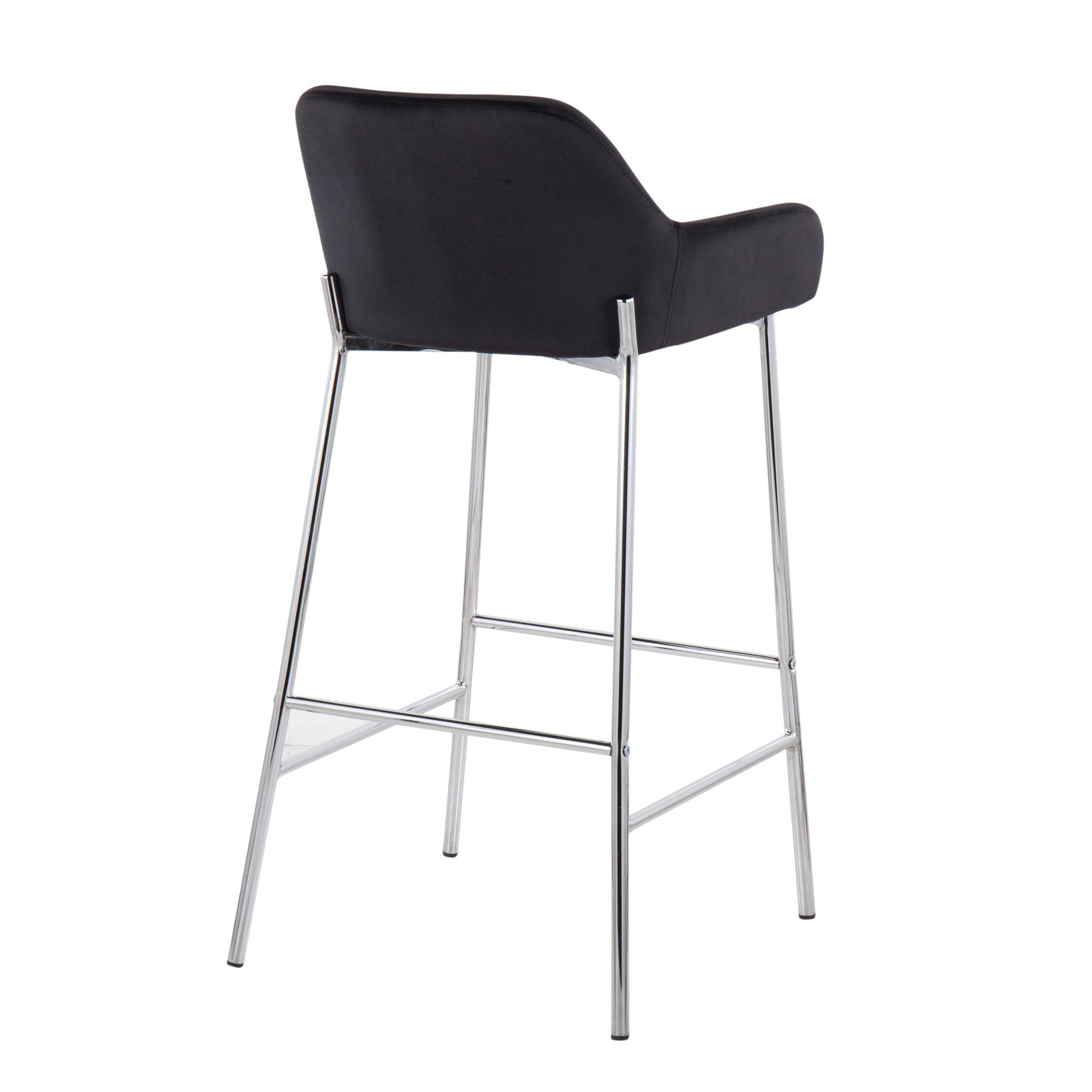 Daniella Chrome and Black Velvet Contemporary Bar Stools (Set of 2) 5 Daniella Chrome and Black Velvet Contemporary Bar Stools (Set of 2) - Image 5
