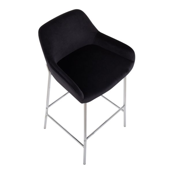 Daniella Chrome and Black Velvet Contemporary Bar Stools Set of 2 7