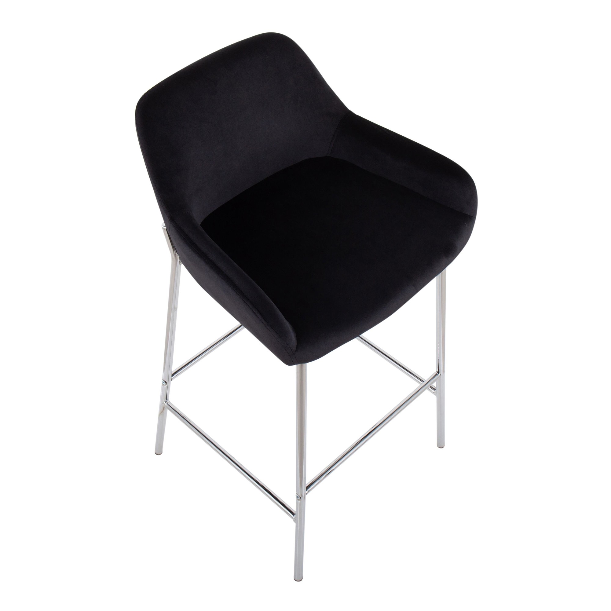 Daniella Chrome and Black Velvet Contemporary Bar Stools (Set of 2) 8 Daniella Chrome and Black Velvet Contemporary Bar Stools (Set of 2) - Image 8