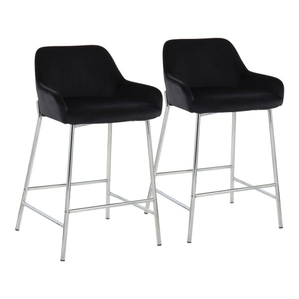 Daniella Chrome and Black Velvet Contemporary Counter Stools Set of 2 2