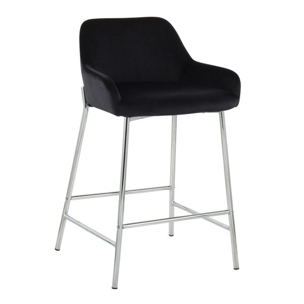 Daniella Chrome and Black Velvet Contemporary Counter Stools Set of 2 3
