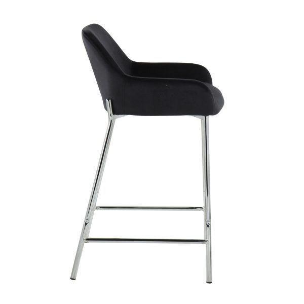 Daniella Chrome and Black Velvet Contemporary Counter Stools Set of 2 4