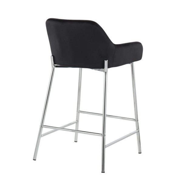 Daniella Chrome and Black Velvet Contemporary Counter Stools Set of 2 5