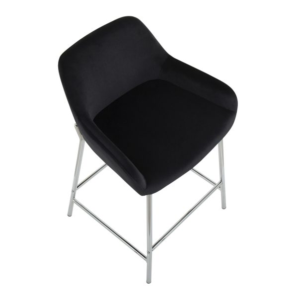 Daniella Chrome and Black Velvet Contemporary Counter Stools Set of 2 8