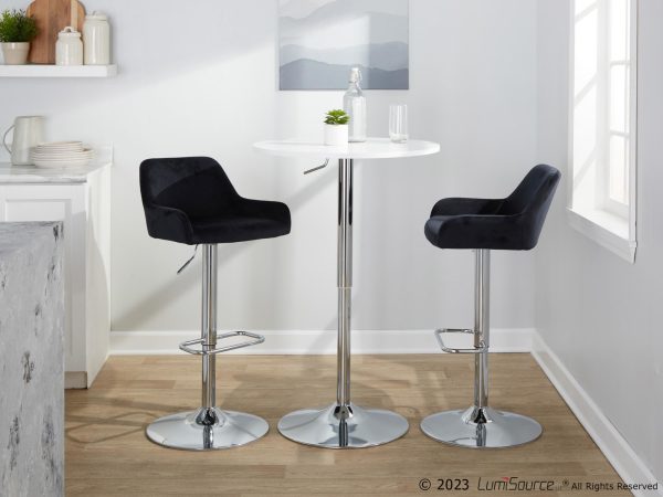 Daniella Chrome and Black Velvet Contemporary Swivel Barstools Set of 2 1