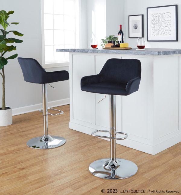 Daniella Chrome and Black Velvet Contemporary Swivel Barstools Set of 2 2