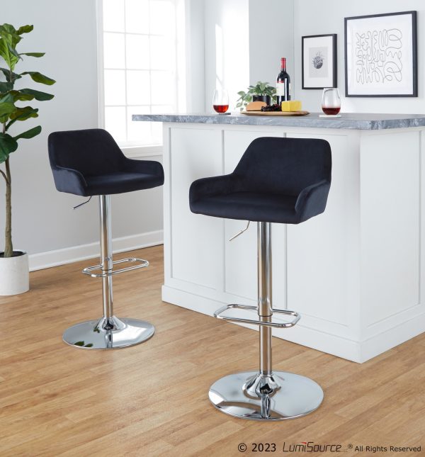 Daniella Chrome and Black Velvet Contemporary Swivel Barstools Set of 2 3