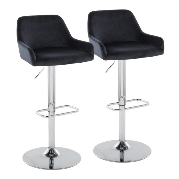 Daniella Chrome and Black Velvet Contemporary Swivel Barstools Set of 2 4