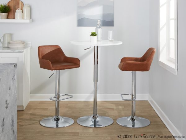 Daniella Chrome and Camel Contemporary Adjustable Swivel Barstool Set of 2 1