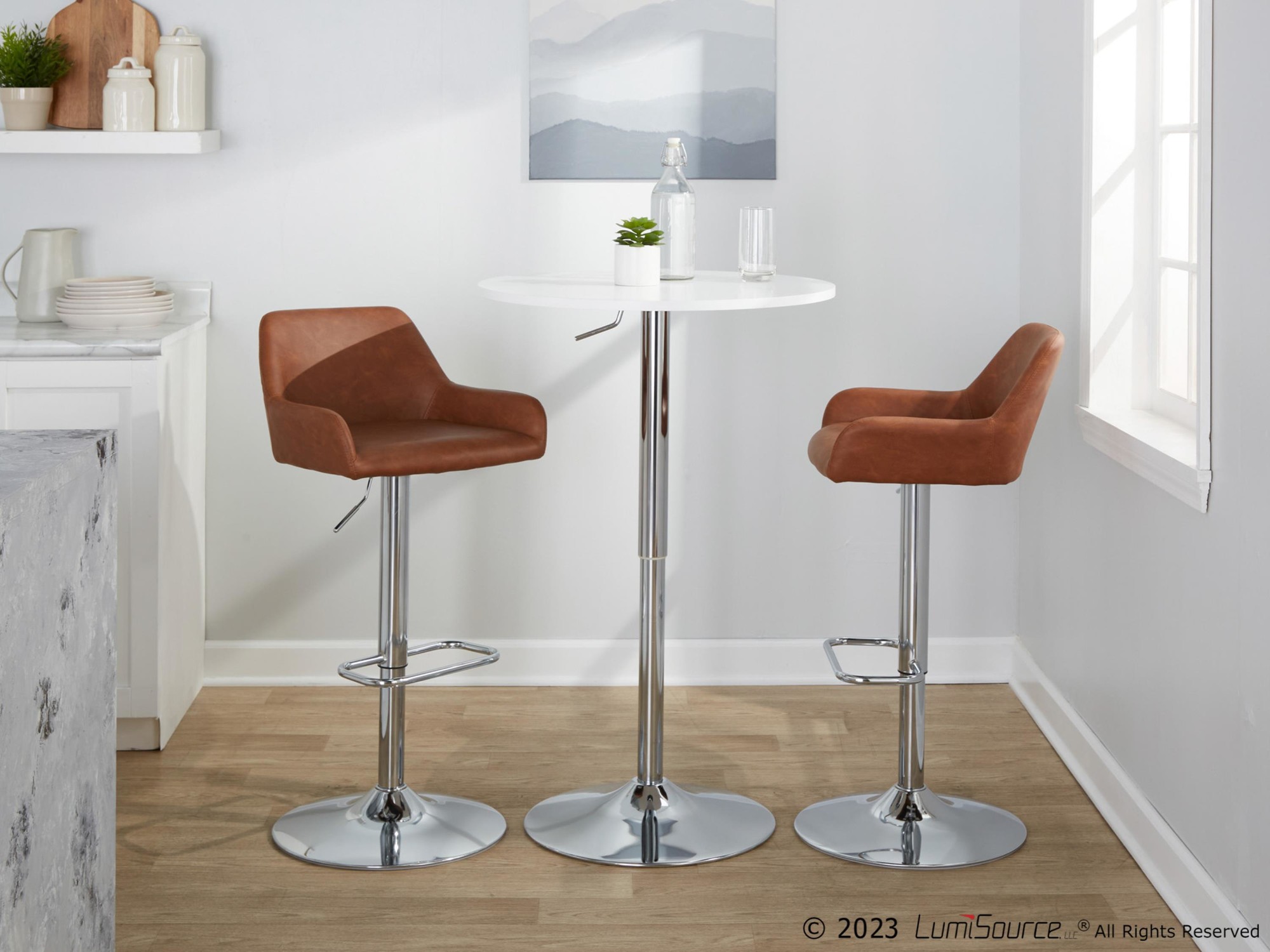 Daniella Chrome and Camel Contemporary Adjustable Swivel Barstool (Set of 2) 2 Daniella Chrome and Camel Contemporary Adjustable Swivel Barstool (Set of 2) - Image 2