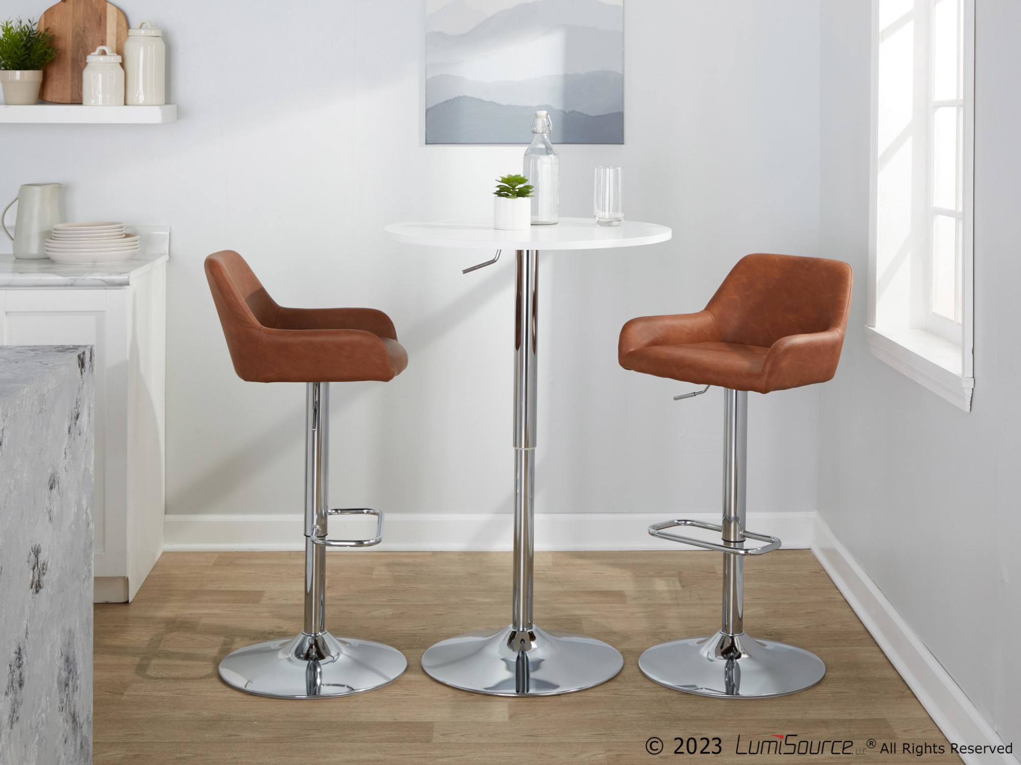 Daniella Chrome and Camel Contemporary Adjustable Swivel Barstool (Set of 2) 3 Daniella Chrome and Camel Contemporary Adjustable Swivel Barstool (Set of 2) - Image 3