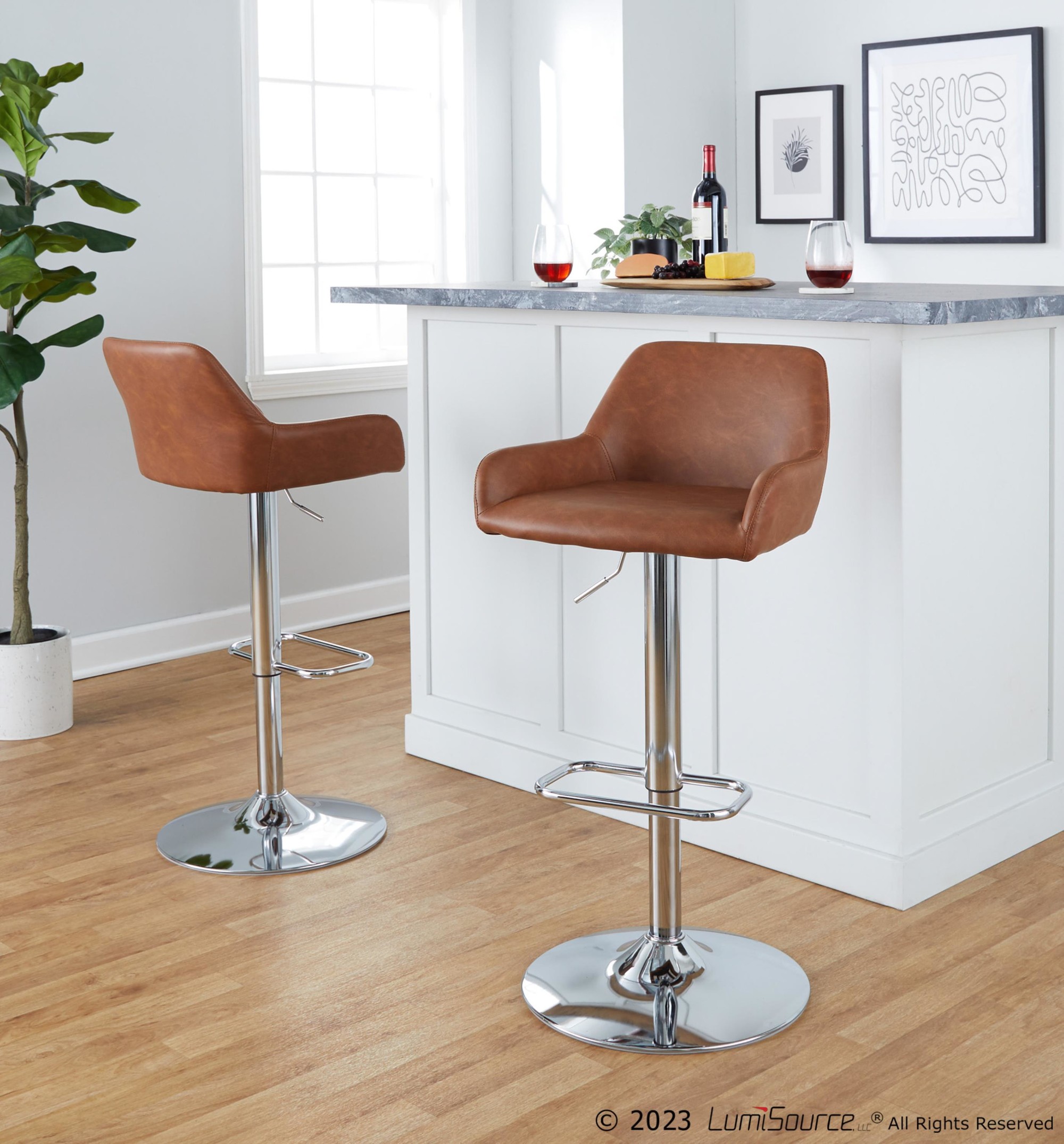 Daniella Chrome and Camel Contemporary Adjustable Swivel Barstool (Set of 2) 4 Daniella Chrome and Camel Contemporary Adjustable Swivel Barstool (Set of 2) - Image 4