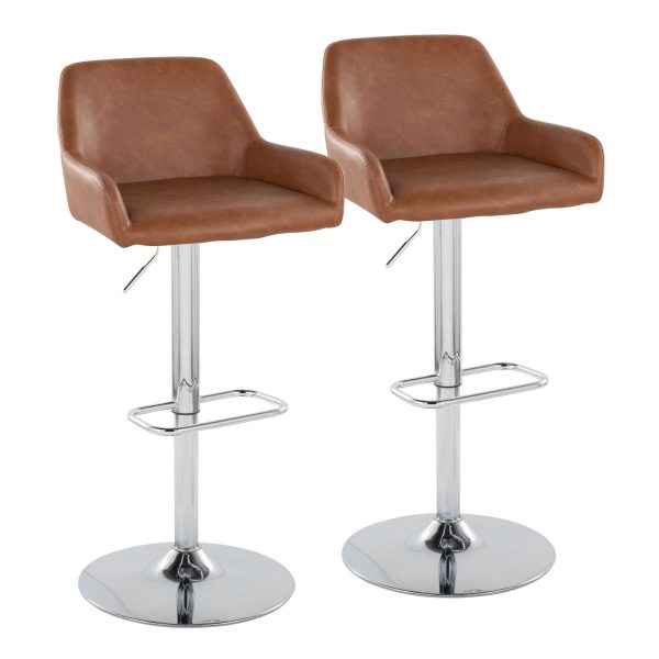 Daniella Chrome and Camel Contemporary Adjustable Swivel Barstool Set of 2 4