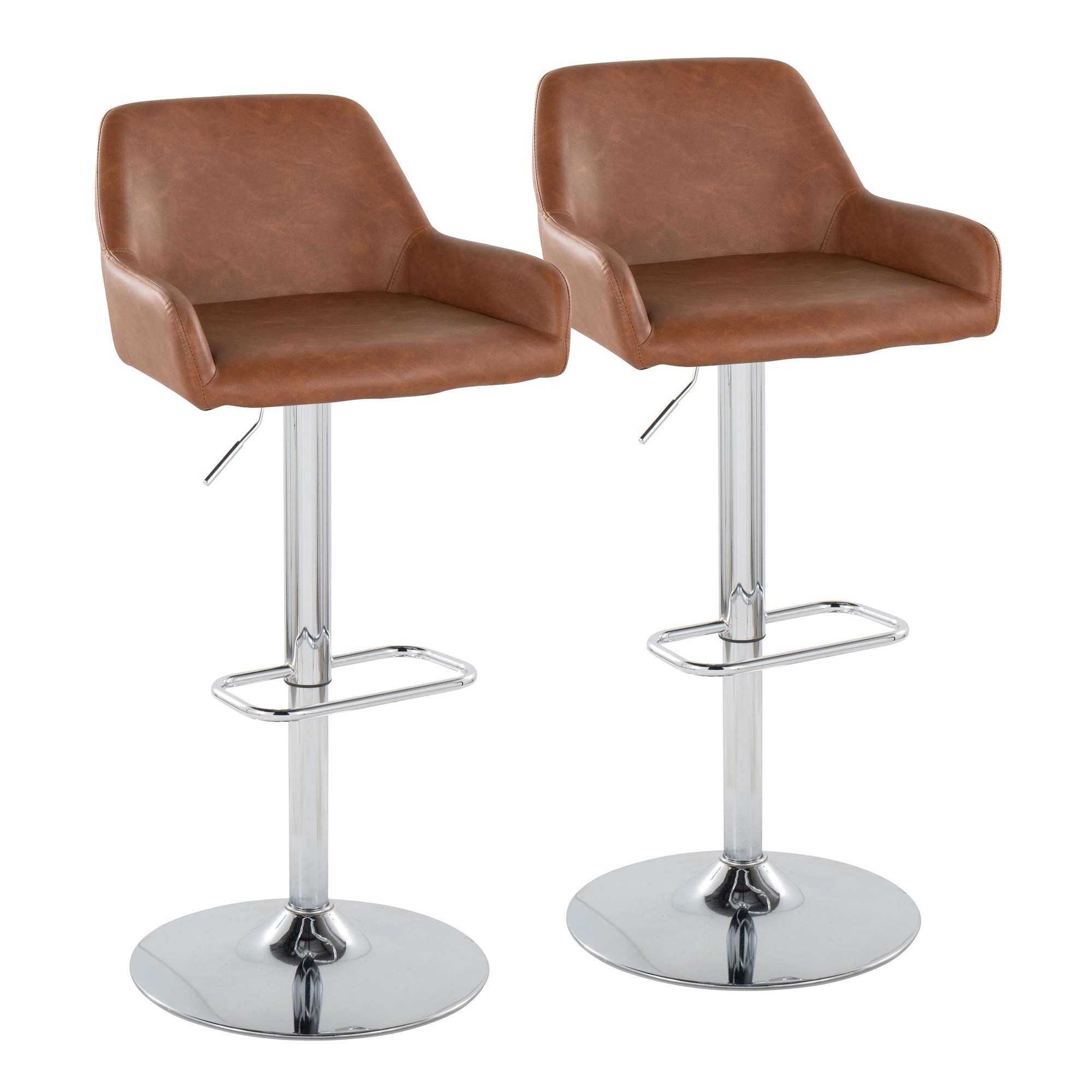 Daniella Chrome and Camel Contemporary Adjustable Swivel Barstool (Set of 2) 5 Daniella Chrome and Camel Contemporary Adjustable Swivel Barstool (Set of 2) - Image 5